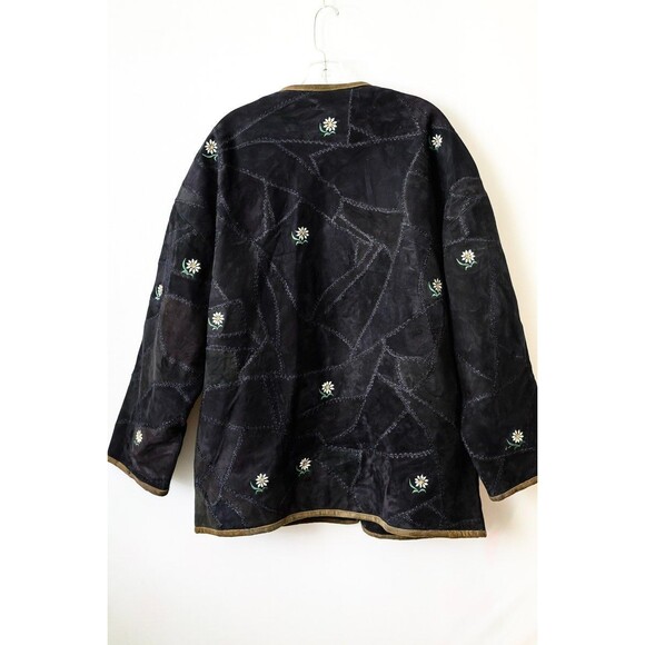 Copacabana Suede leather black quited jacket embroidered floral patchwork L 42 - Picture 3 of 7